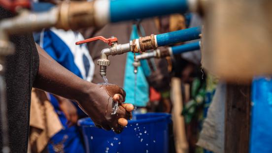 A handwashing station at a health screening point in Beni, DRC.
